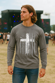 Flag With Cross Unisex Relaxed Fit Long Sleeve T-Shirt - My Faith My Father
