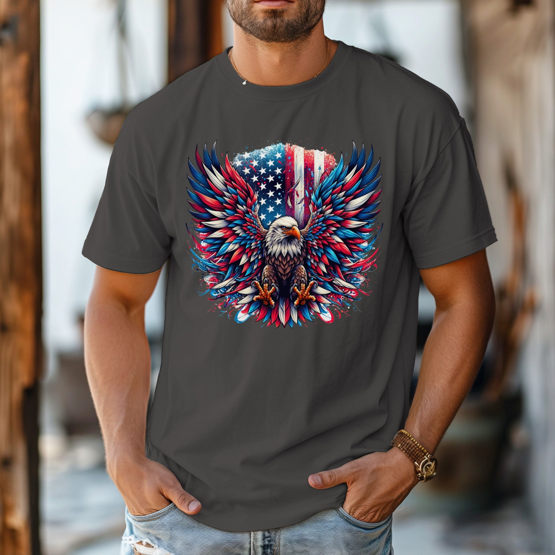 Eagle with Flag Unisex Relax Fit T-Shirt - My Faith My Father