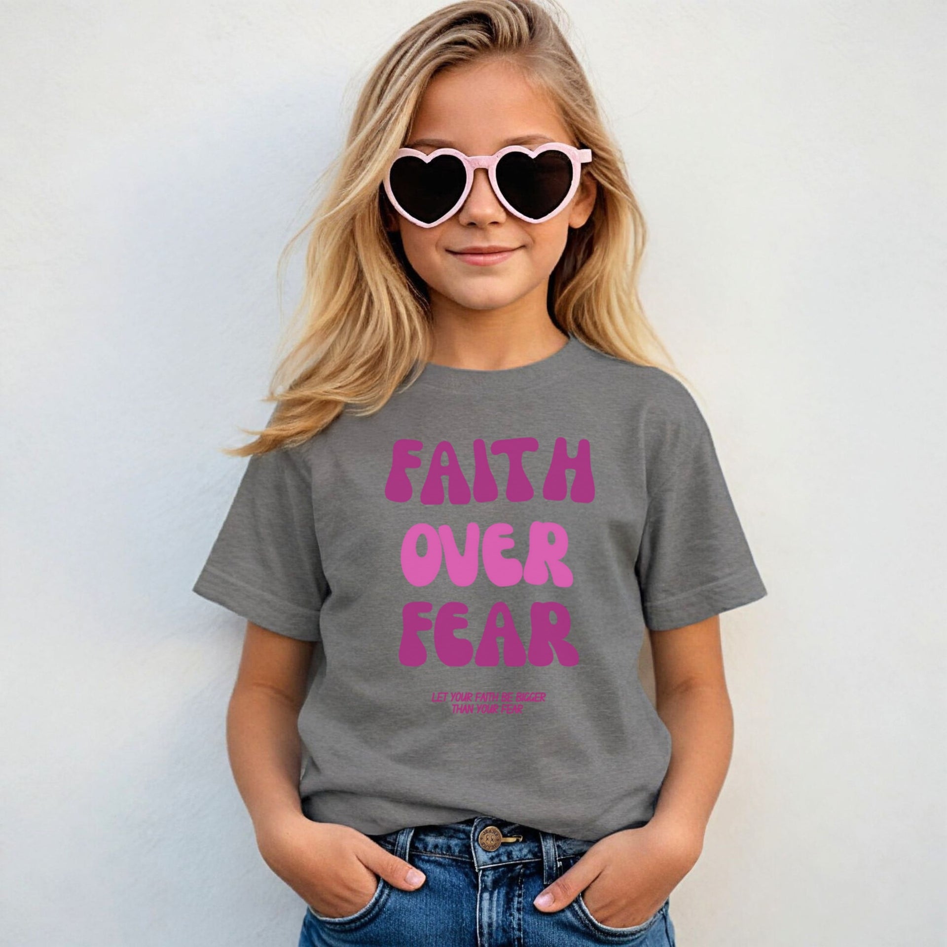 Faith Over Fear - Pink Youth Unisex T-Shirt - My Faith My Father