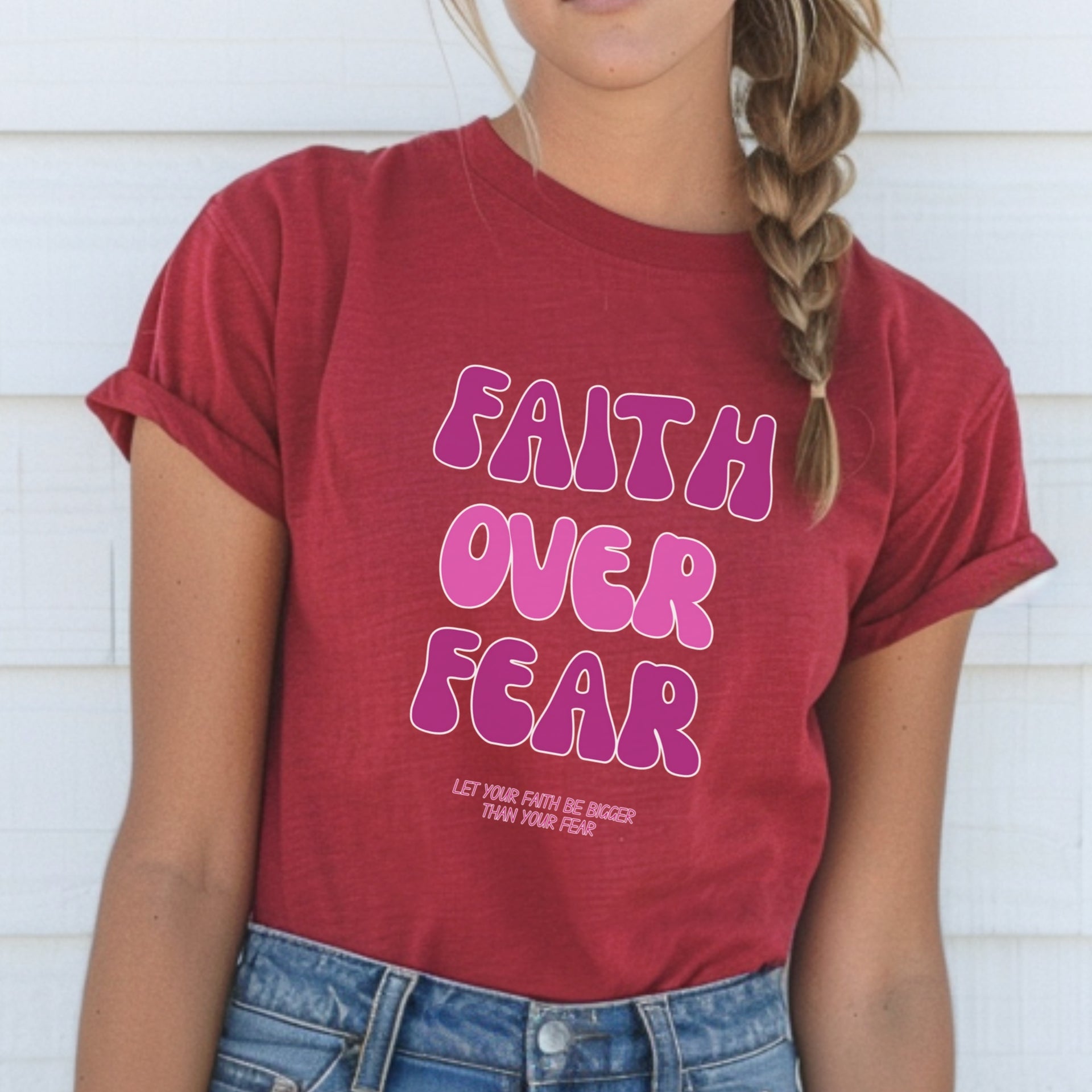 Faith Over Fear - Pink Youth Unisex T-Shirt - My Faith My Father