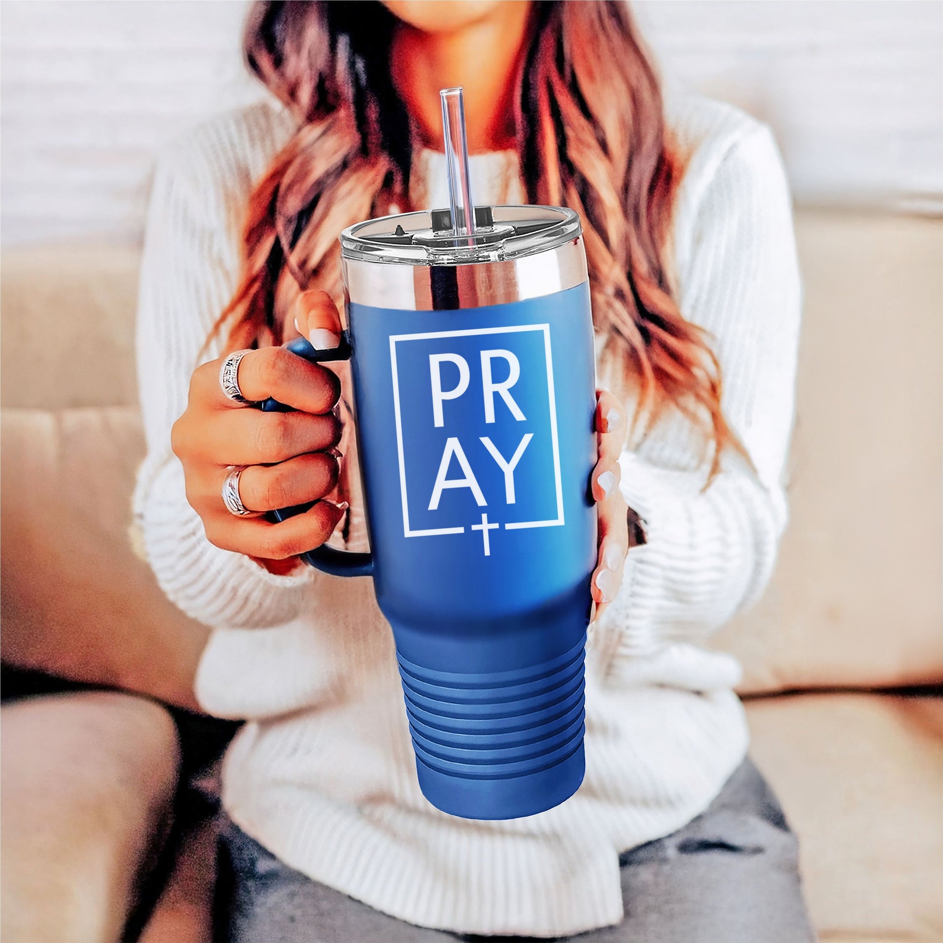 Pray + Cross 40oz Insulated Travel Mug - My Faith My Father
