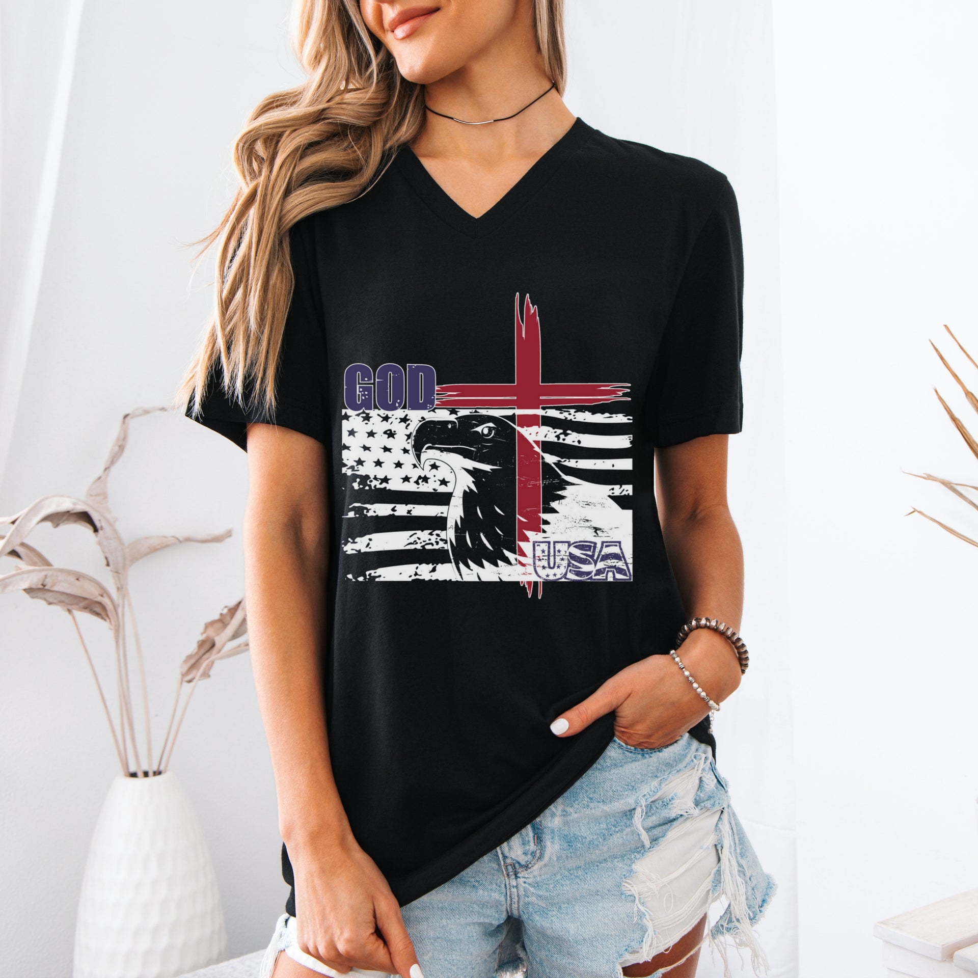 God + USA Unisex  V-Neck T-Shirt - My Faith My Father