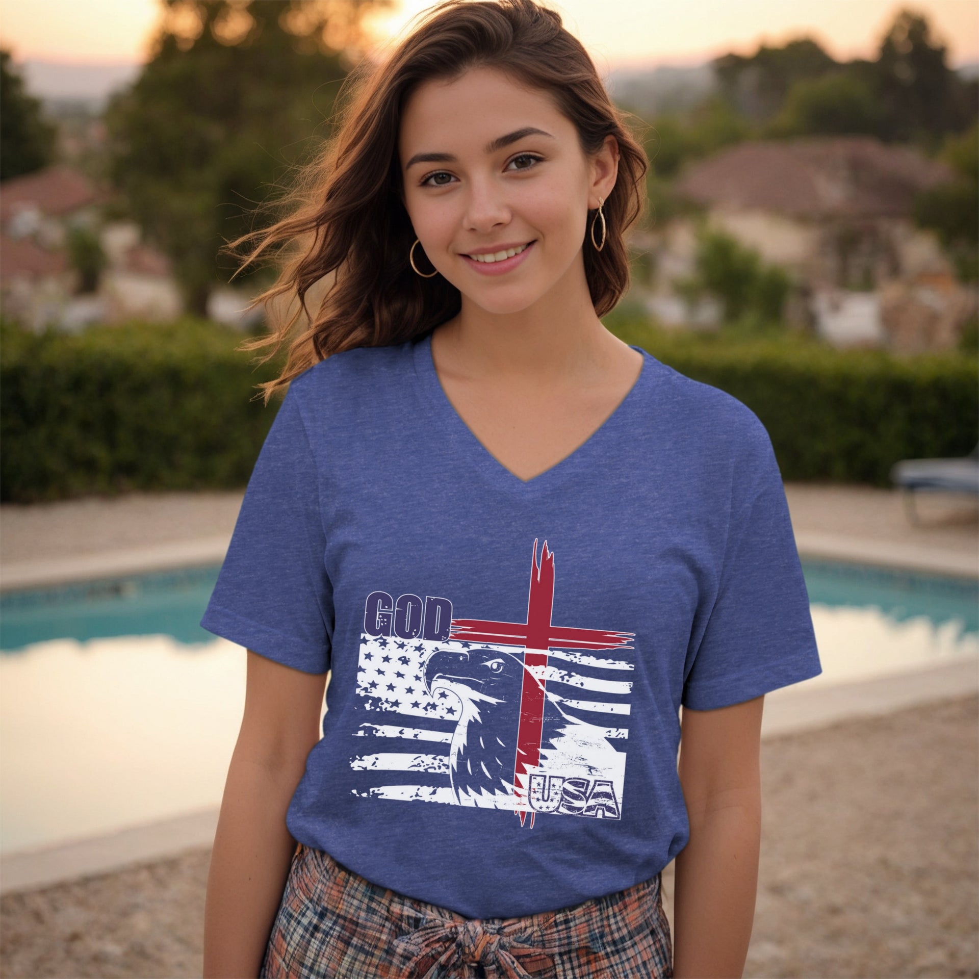 God + USA Unisex  V-Neck T-Shirt - My Faith My Father