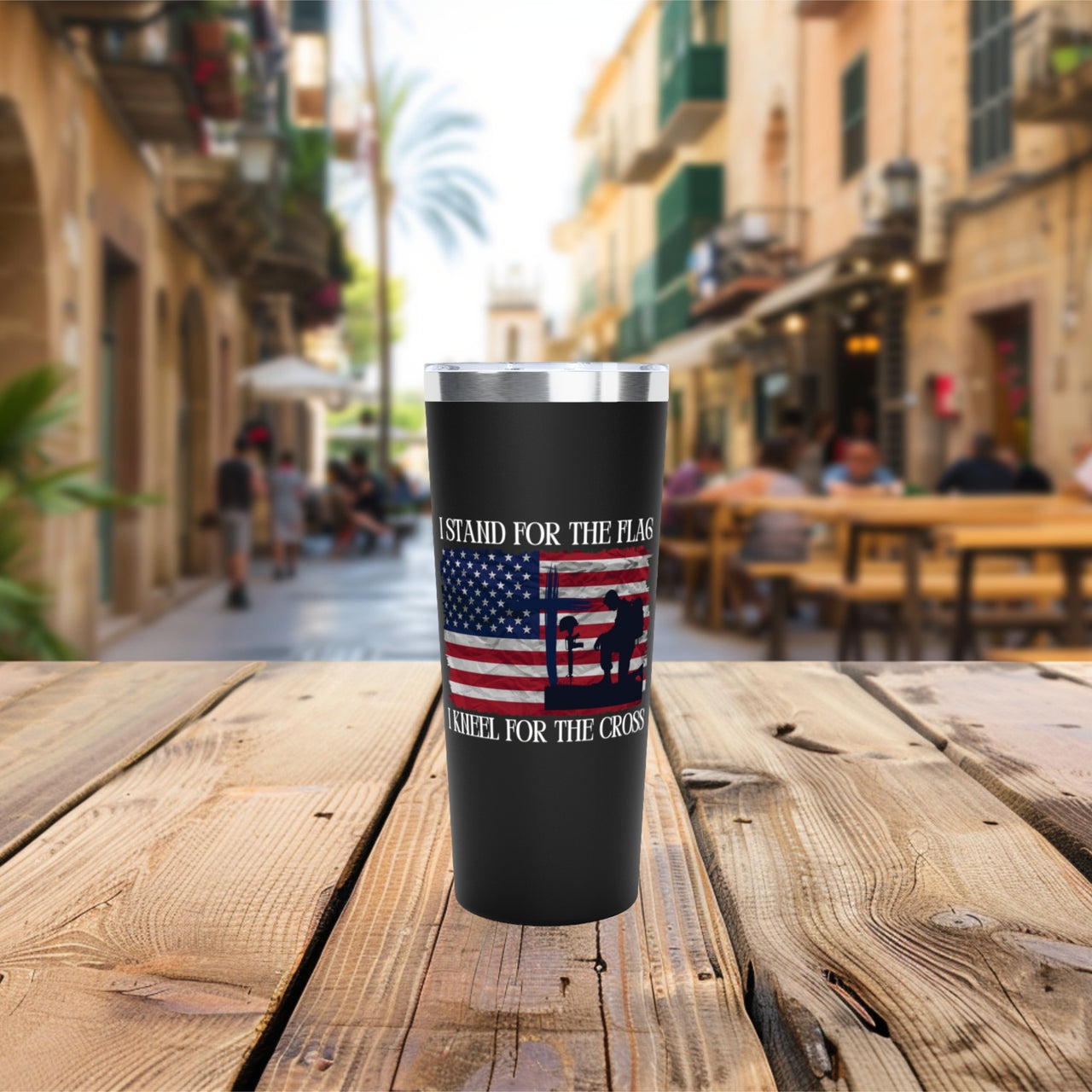 I Stand For The Flag,  I Kneel For The Cross 22oz Stainless Steel Copper Vacuum Insulated Travel Mug