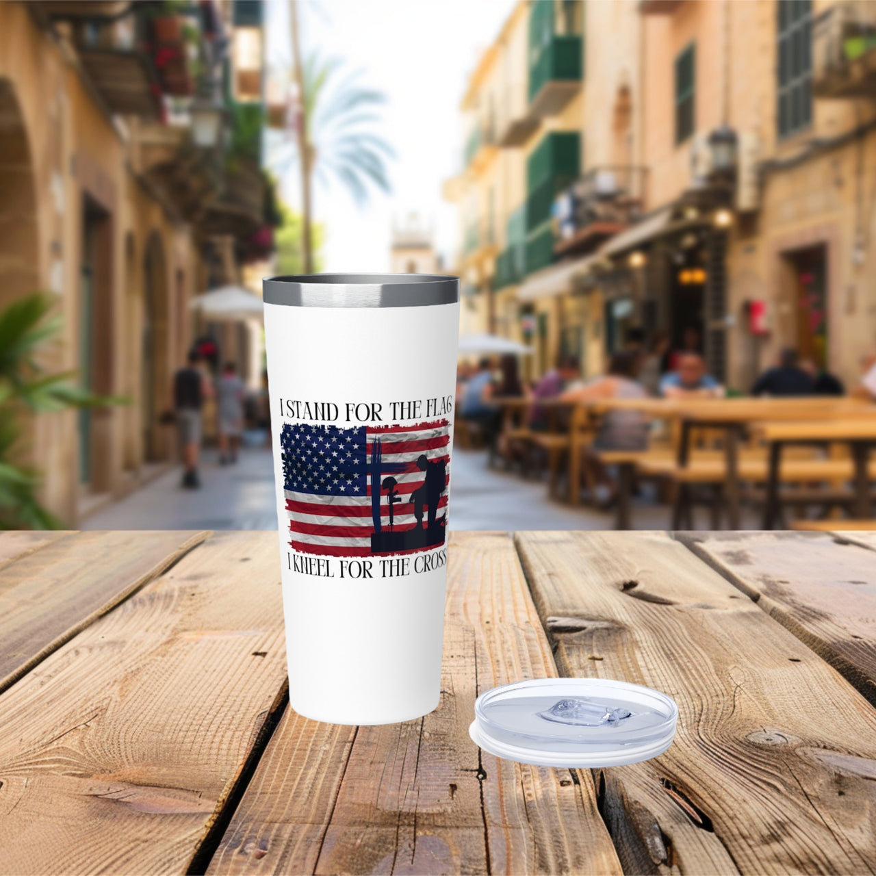 I Stand For The Flag,  I Kneel For The Cross 22oz Stainless Steel Copper Vacuum Insulated Travel Mug