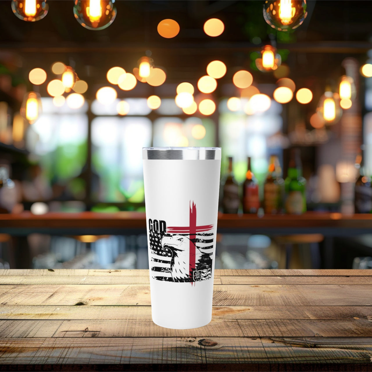 God + USA Stainless Steel Tumbler, Patriotic Travel Mug, Religious Gift, 22oz Insulated Mug, American Flag Design