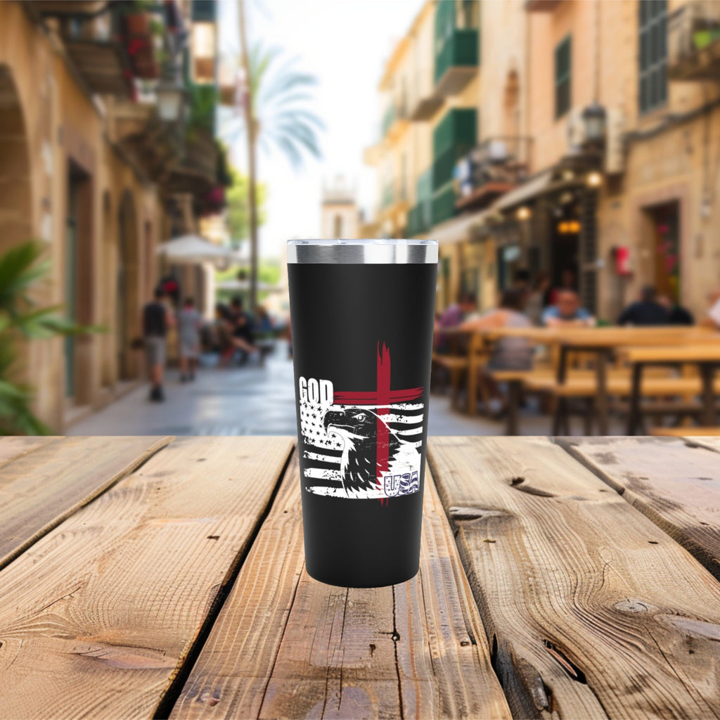 God + USA Stainless Steel Tumbler, Patriotic Travel Mug, Religious Gift, 22oz Insulated Mug, American Flag Design