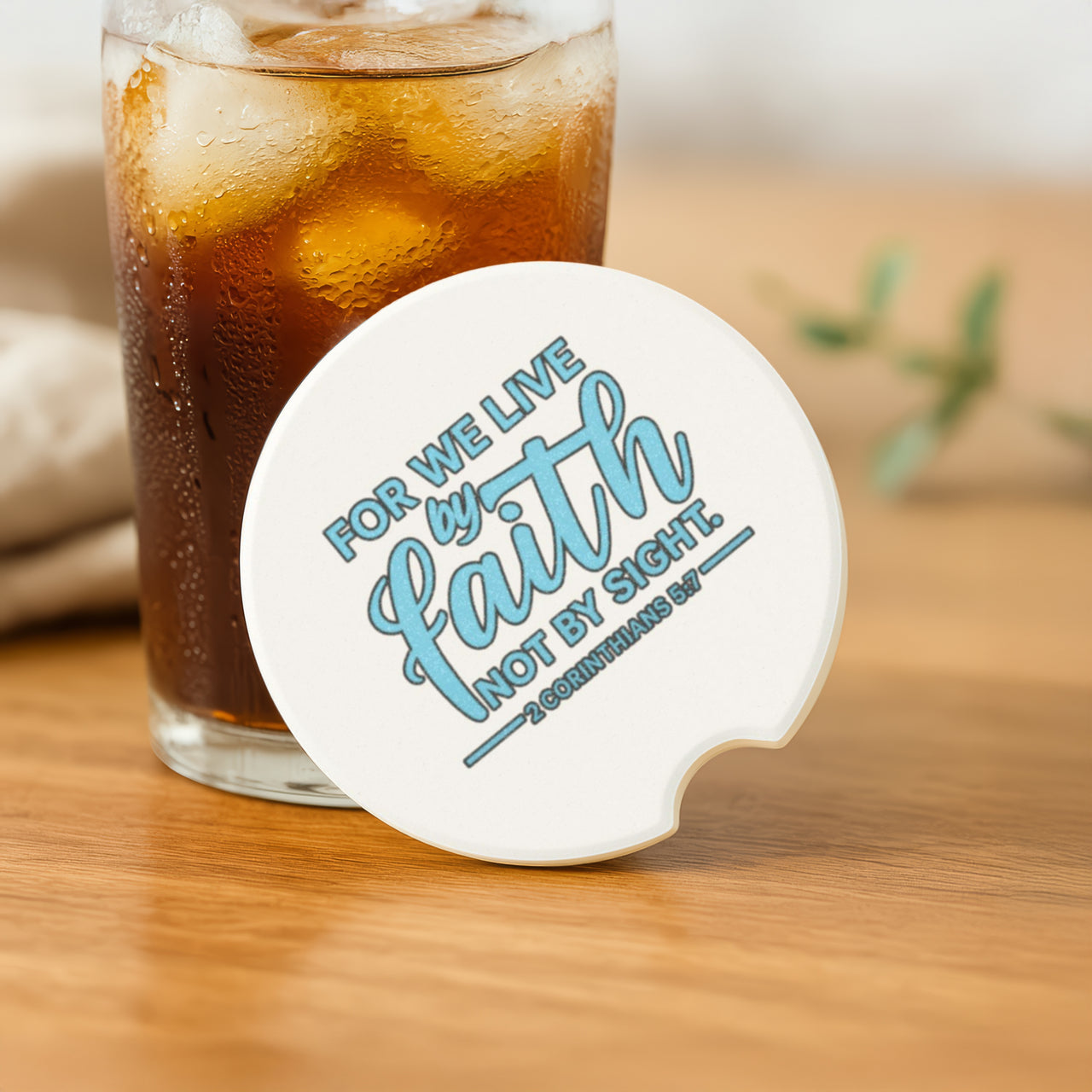 For We Live By Faith, Not By Sight Soapstone Car Coaster