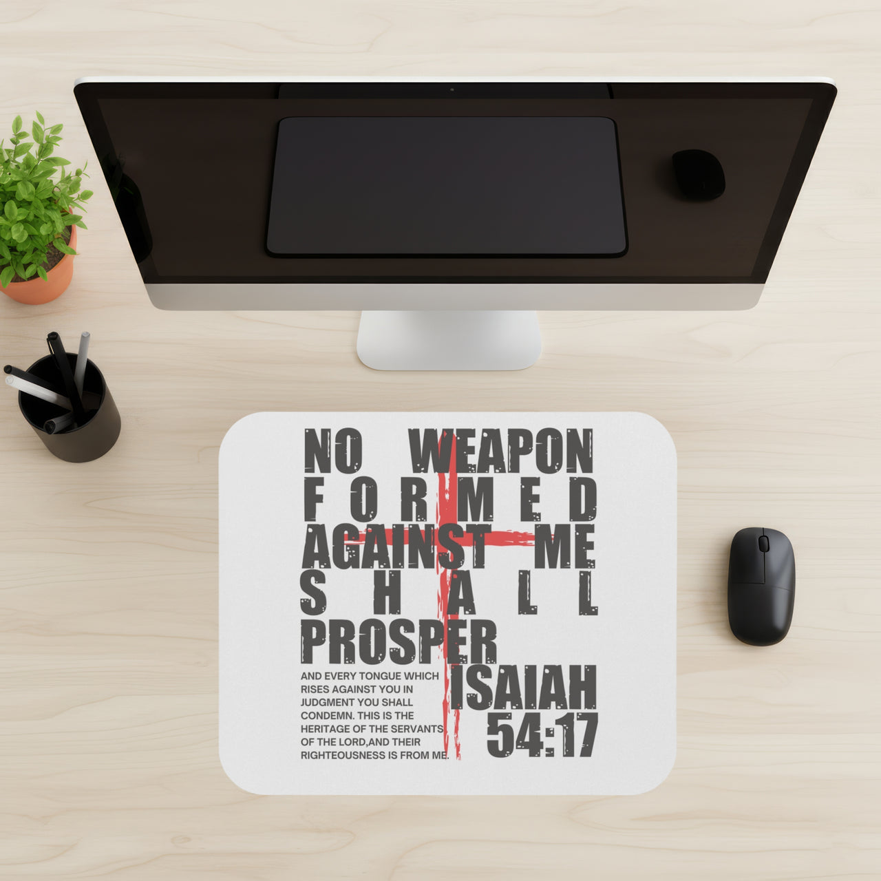 Isaiah 54:17 Inspirational Mouse Pad – No Weapon Formed Shall Prosper – Christian Desk Accessory