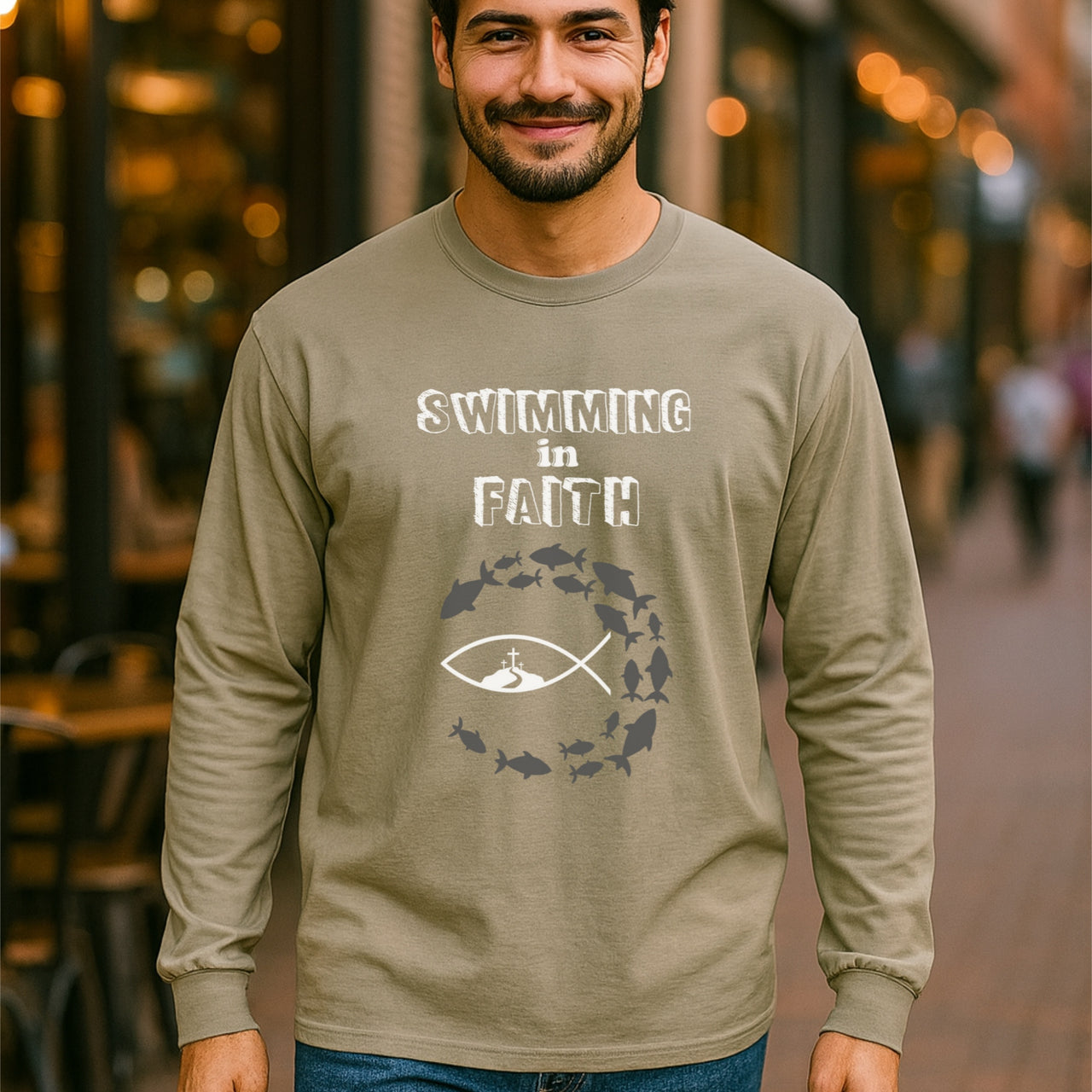 Swimming in Faith Unisex Relaxed Fit Long Sleeve T-Shirt