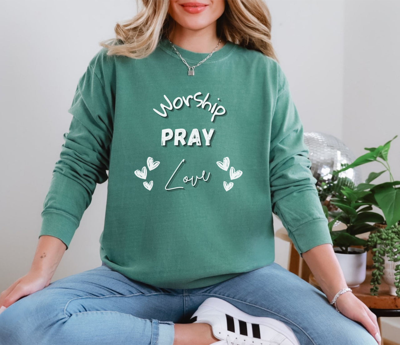 Worship, Pray, Love Unisex Relaxed Fit Long Sleeve T-Shirt