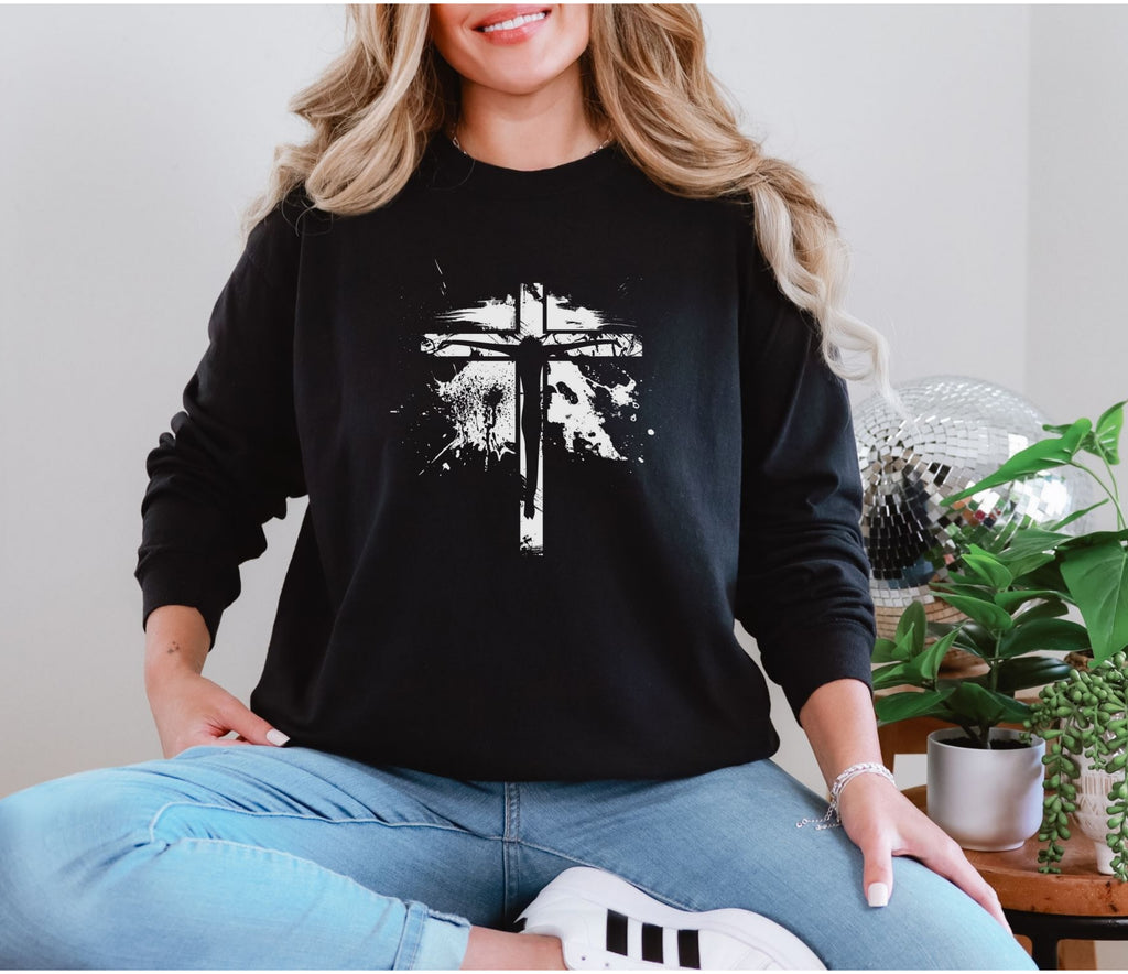 Jesus On Cross Unisex Relaxed Fit Long Sleeve T-Shirt