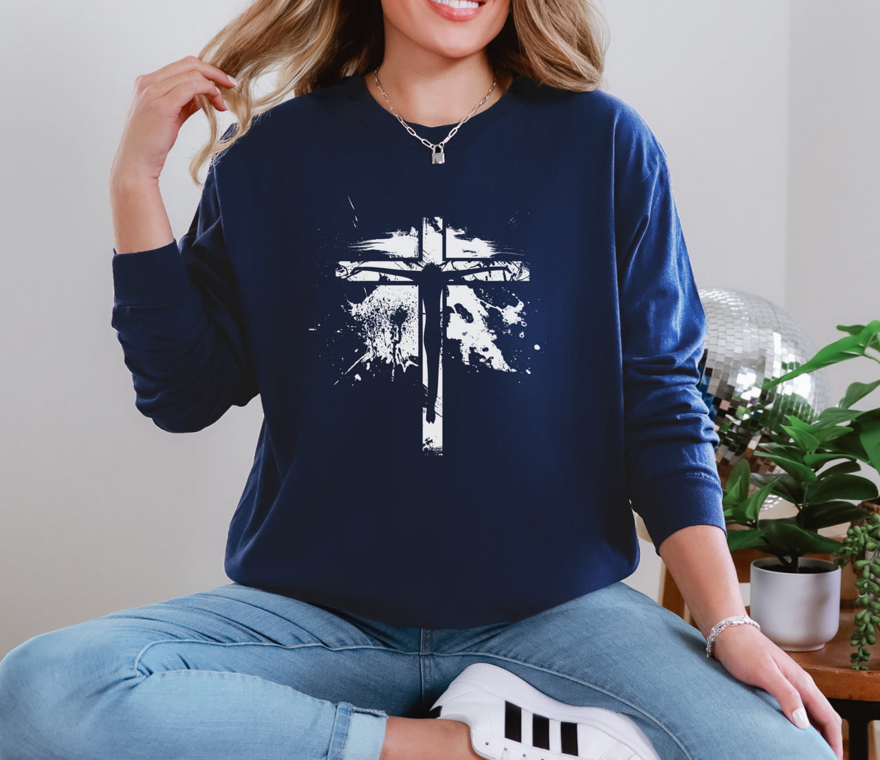 Jesus On Cross Unisex Relaxed Fit Long Sleeve T-Shirt