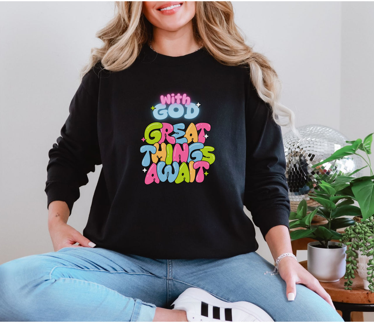 With God, Great Things Await Unisex Relaxed Fit Long Sleeve T-Shirt