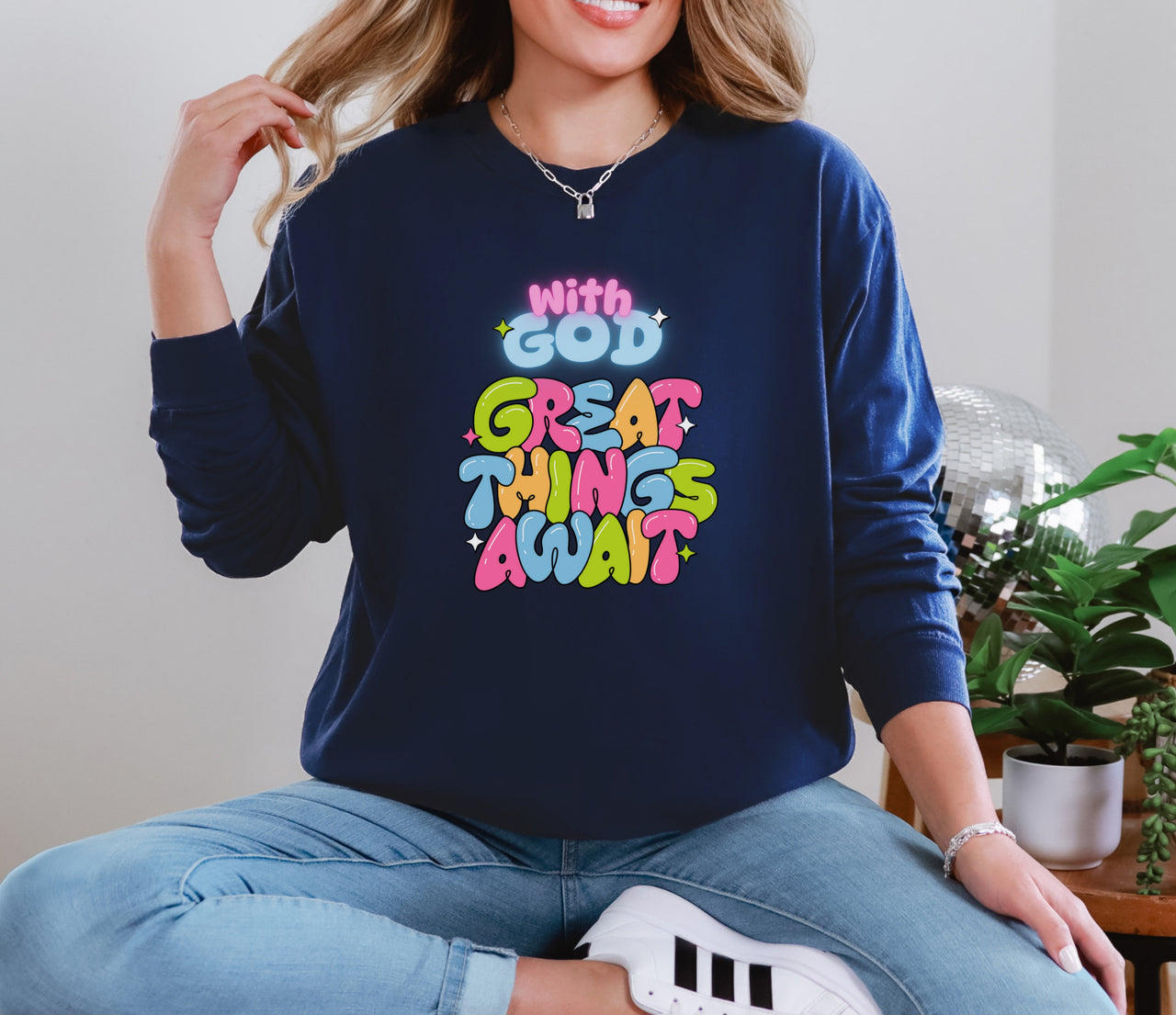 With God, Great Things Await Unisex Relaxed Fit Long Sleeve T-Shirt