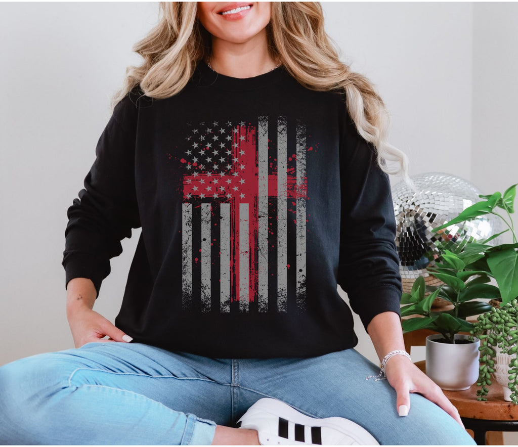 Flag With Cross Unisex Relaxed Fit Long Sleeve T-Shirt