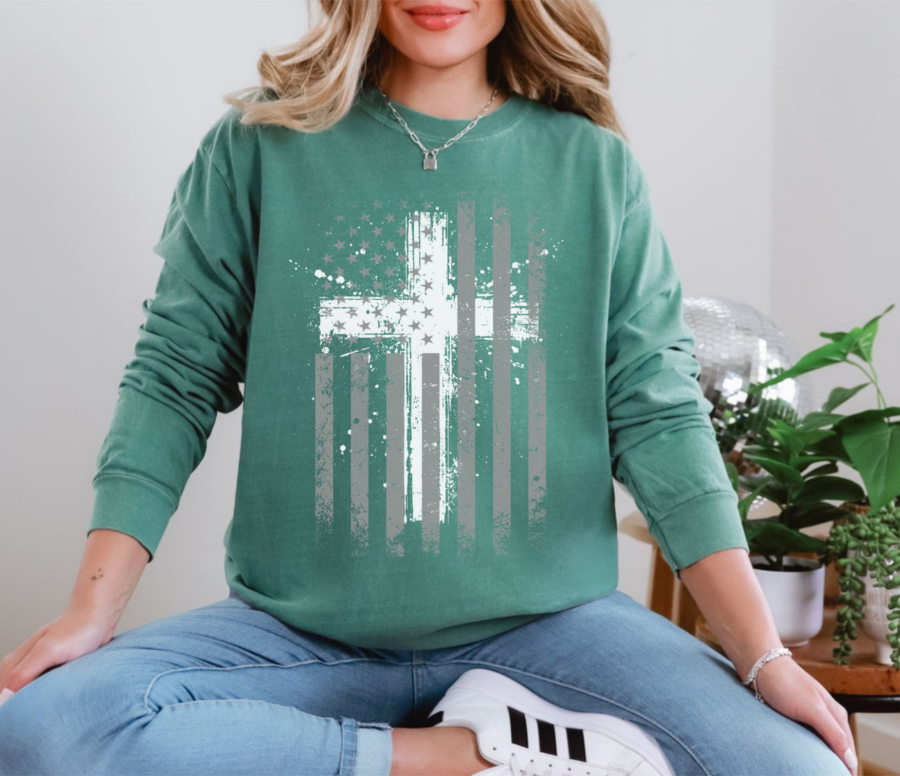 Flag With Cross Unisex Relaxed Fit Long Sleeve T-Shirt