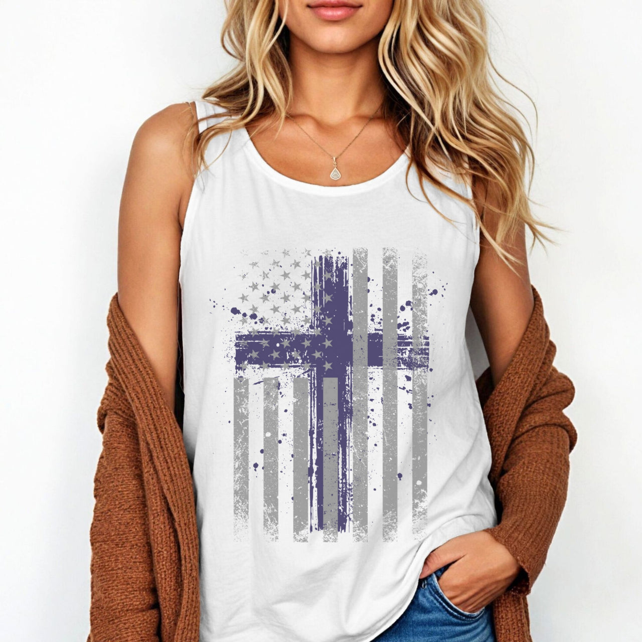 Flag With Cross Unisex Relaxed Fit Tank Top