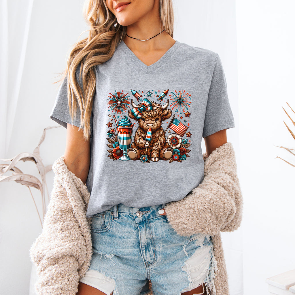 July 4th Cow Unisex V-Neck T-Shirt