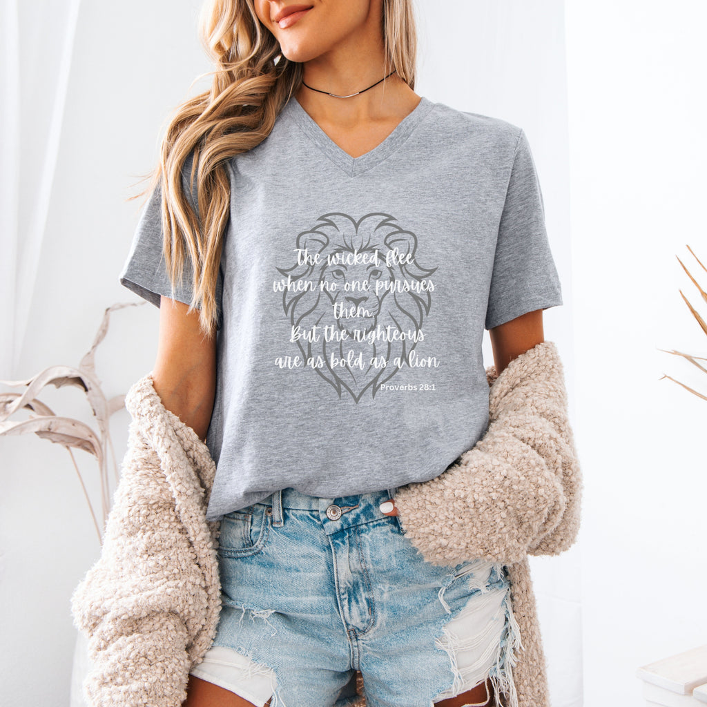 Proverbs 28:1 Unisex V-Neck T-Shirt