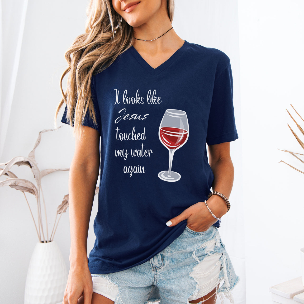 Jesus Touched My Water Unisex V-Neck T-Shirt