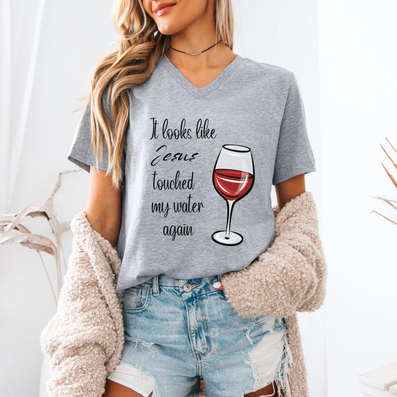 Jesus Touched My Water Unisex V-Neck T-Shirt