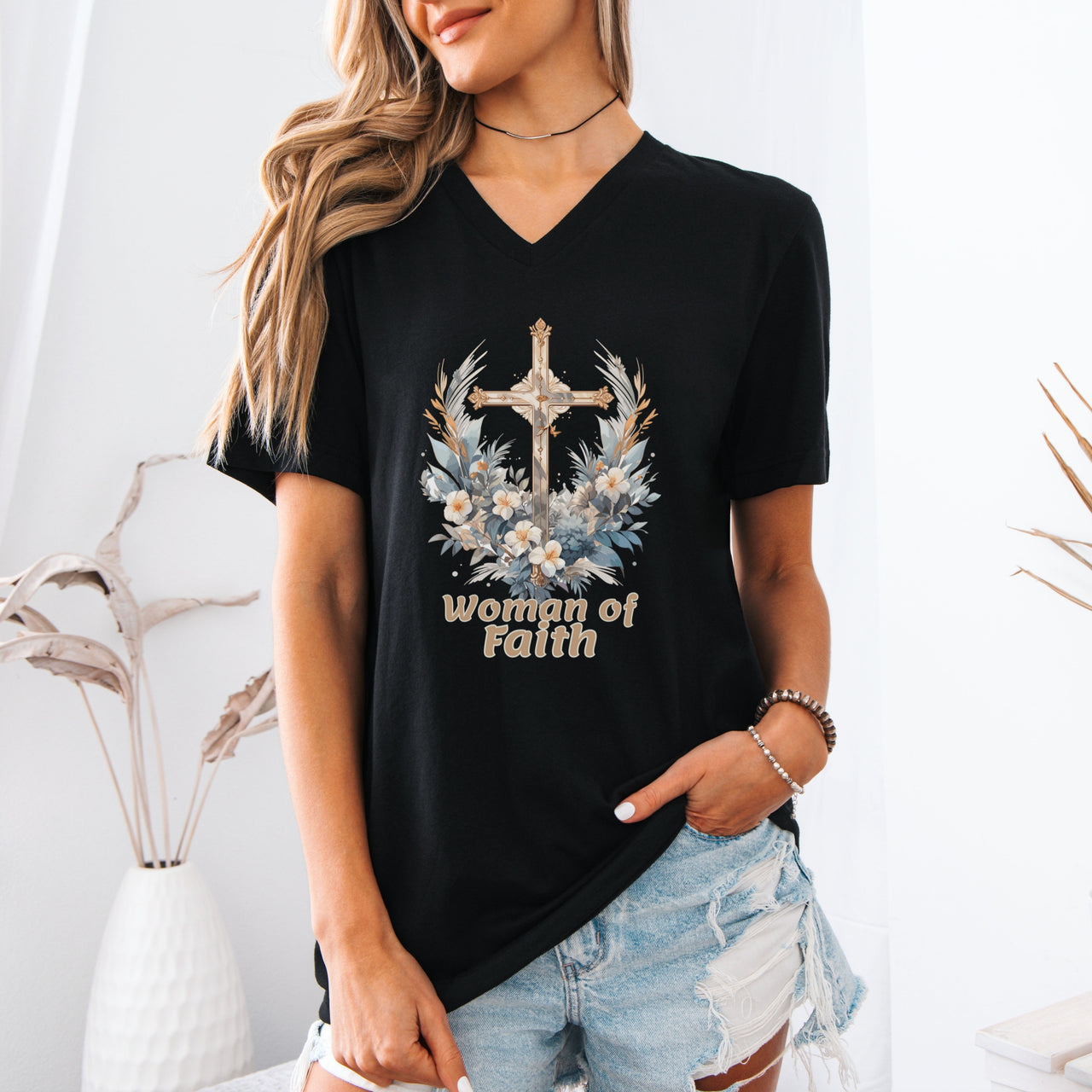 Woman of Faith Unisex V-Neck Short Sleeve T-Shirt