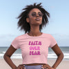 Faith Over Fear Pink Women's Crop Tee | Faith Apparel | Scripture Shirt | Bible Verse Tee | Faith Over Fear | Religious Gift | Christian Tee