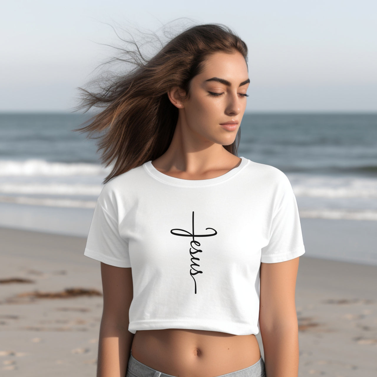 Jesus Cross Women's Crop Tee| Faith Apparel | Scripture Shirt | Bible Verse Tee | Faith Over Fear | Religious Gift |Christian Tee |Jesus Tee