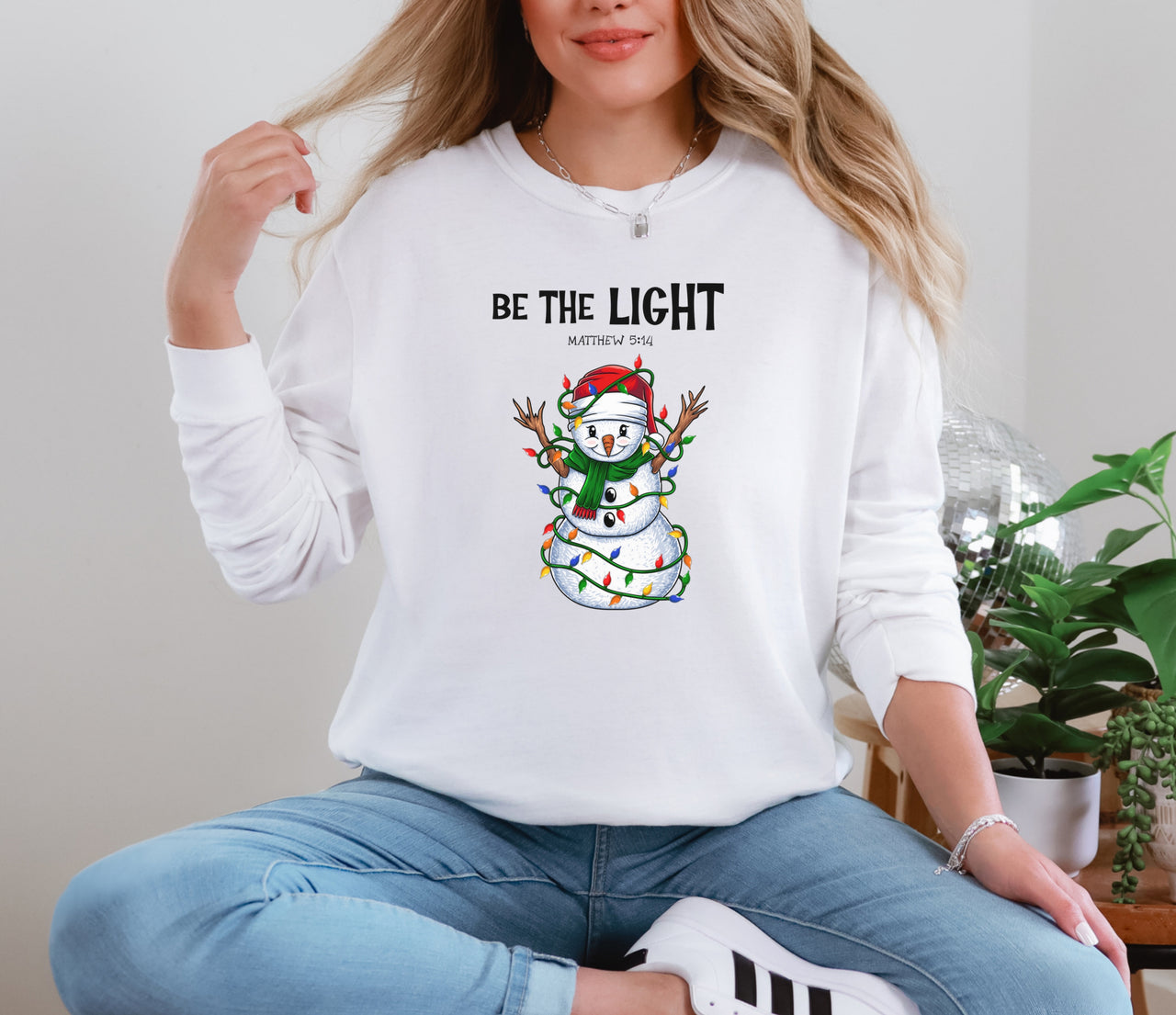 Be The Light Snowman Christmas Long Sleeve T-Shirt