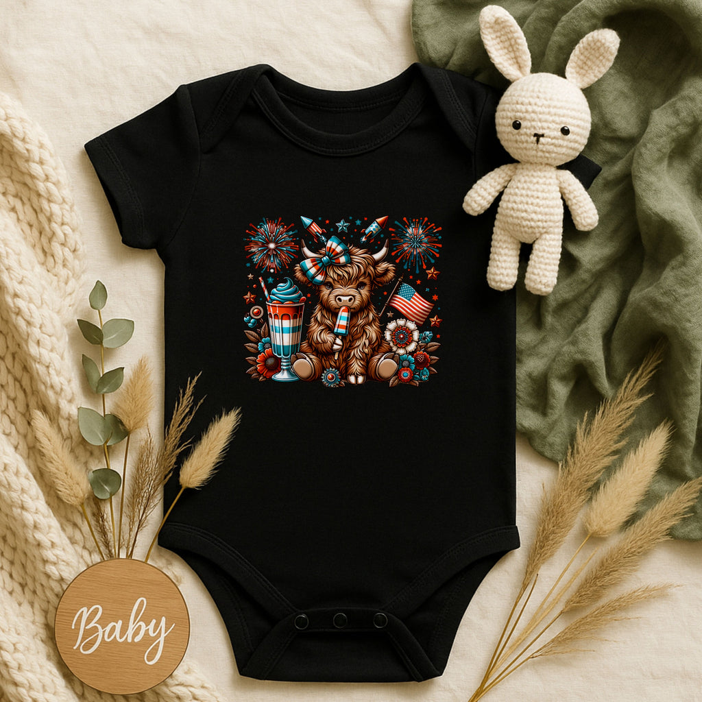 July 4th Cow Infant Onesie