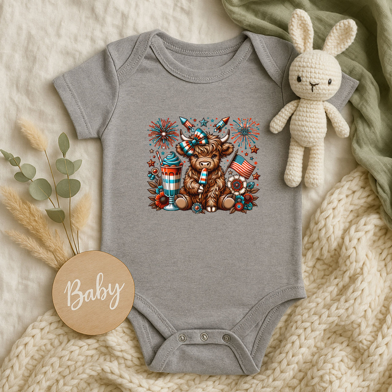 July 4th Cow Infant Onesie