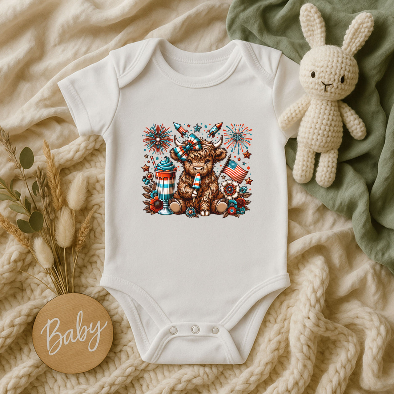July 4th Cow Infant Onesie