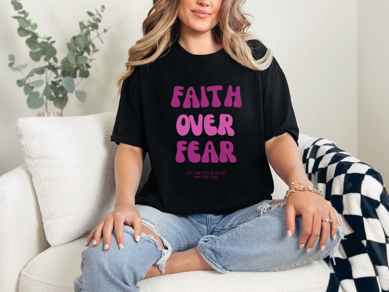 Faith Over Fear Pink Unisex Relaxed Fit T-Shirt