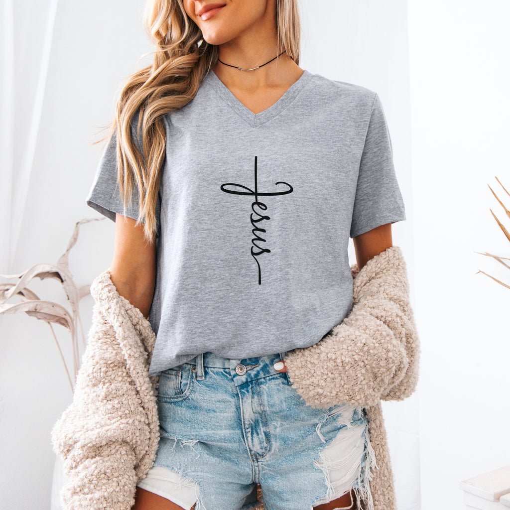Jesus Cross Unisex V-Neck T-Shirt