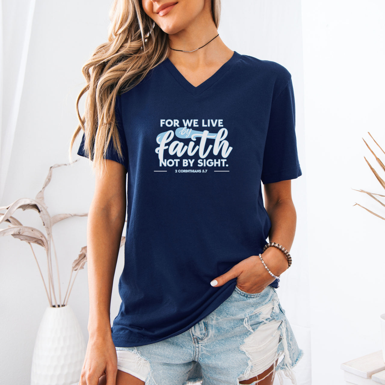 For We Live by Faith Not By Sight Unisex V-Neck T-Shirt