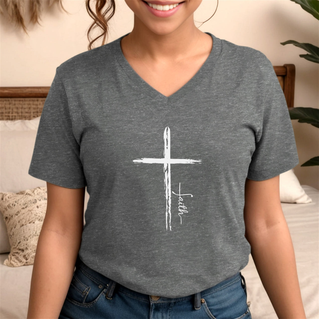 Cross With Faith Unisex V-Neck T-Shirt