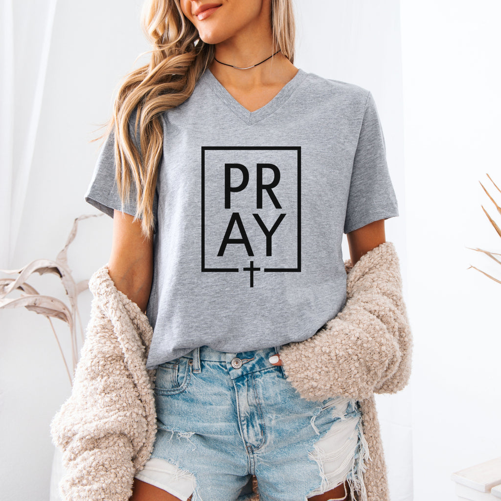 Pray + Cross Unisex V-Neck T-Shirt