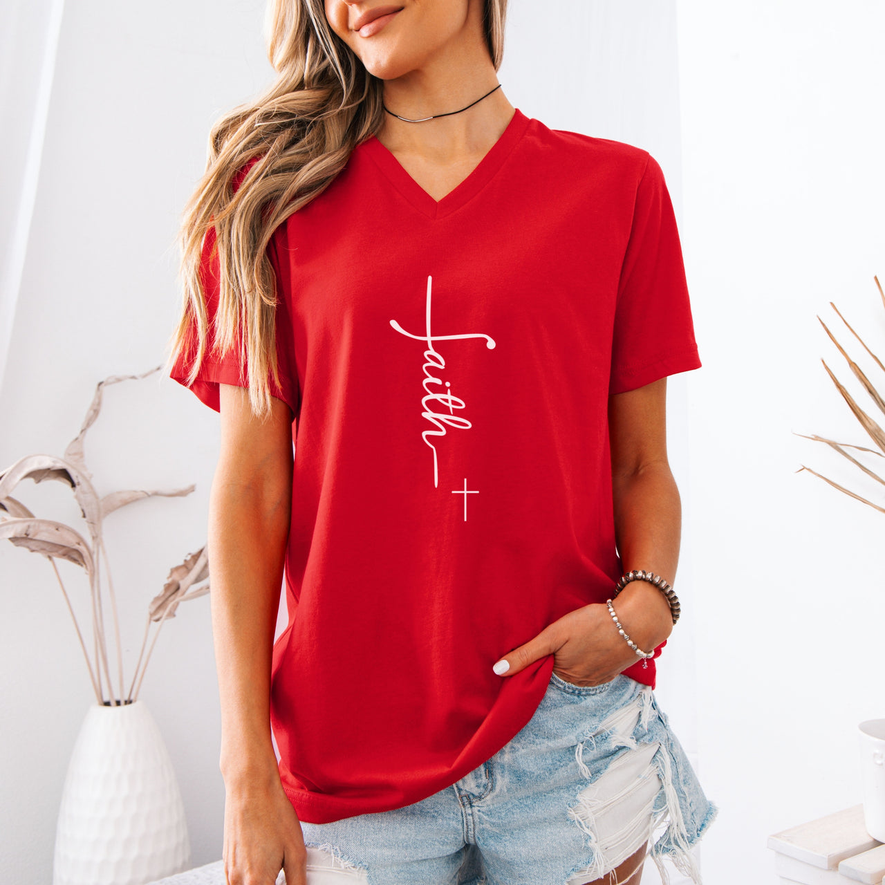 Faith + Cross Unisex V-Neck T-Shirt