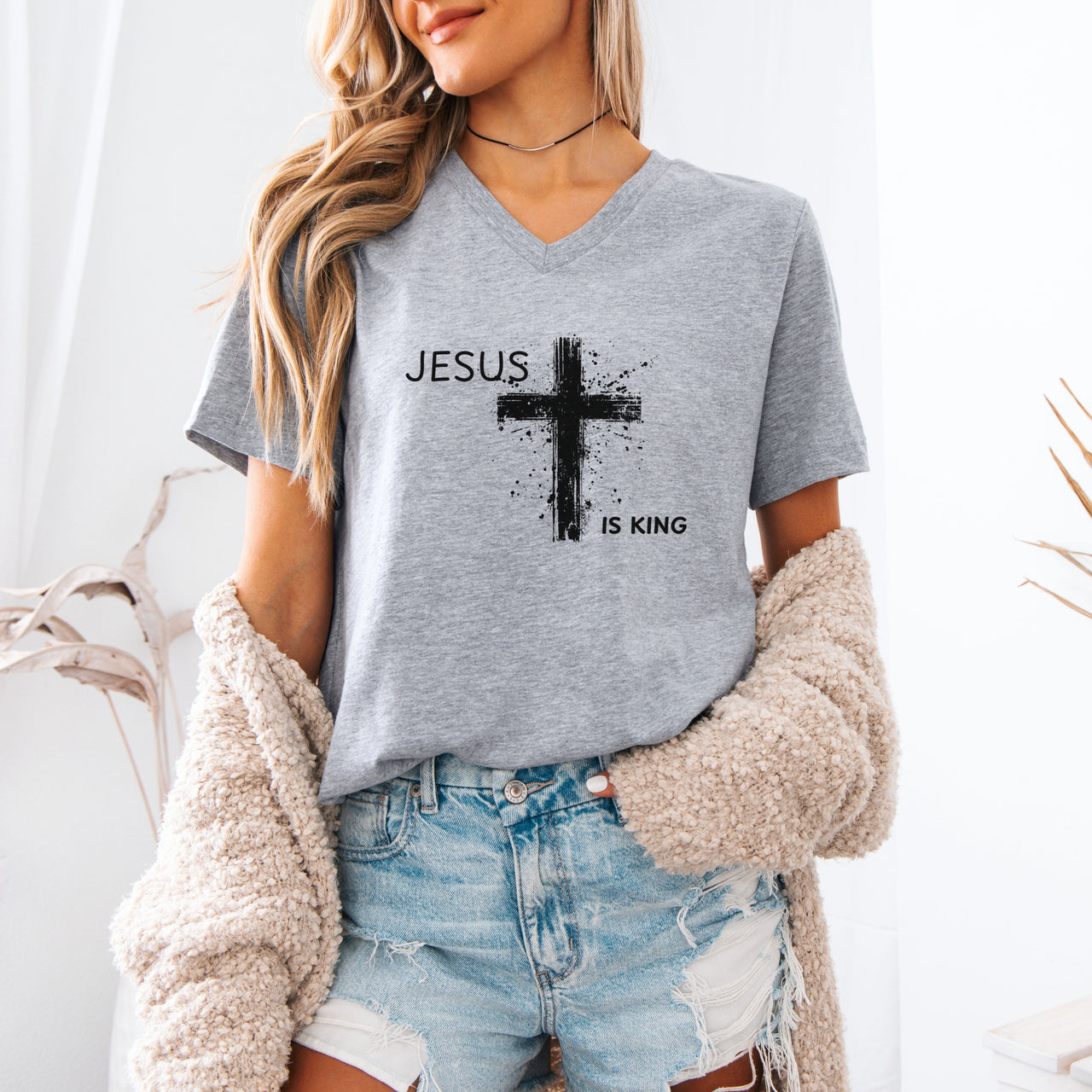 Jesus is King Unisex V-Neck Tee