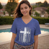 Flag With Cross Unisex V-Neck T-Shirt