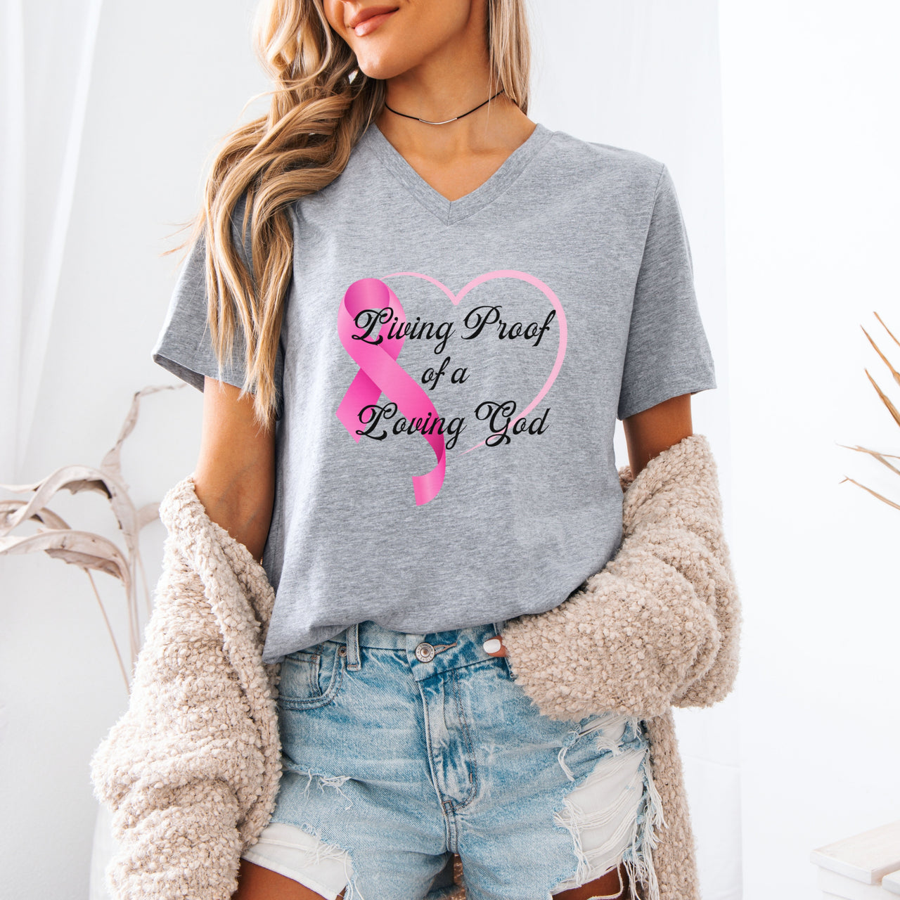 Living Proof Of A Loving God Heart Unisex V-Neck T-Shirt