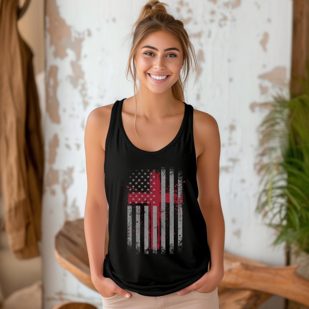 Flag With Cross Women's Racerback Tank Top