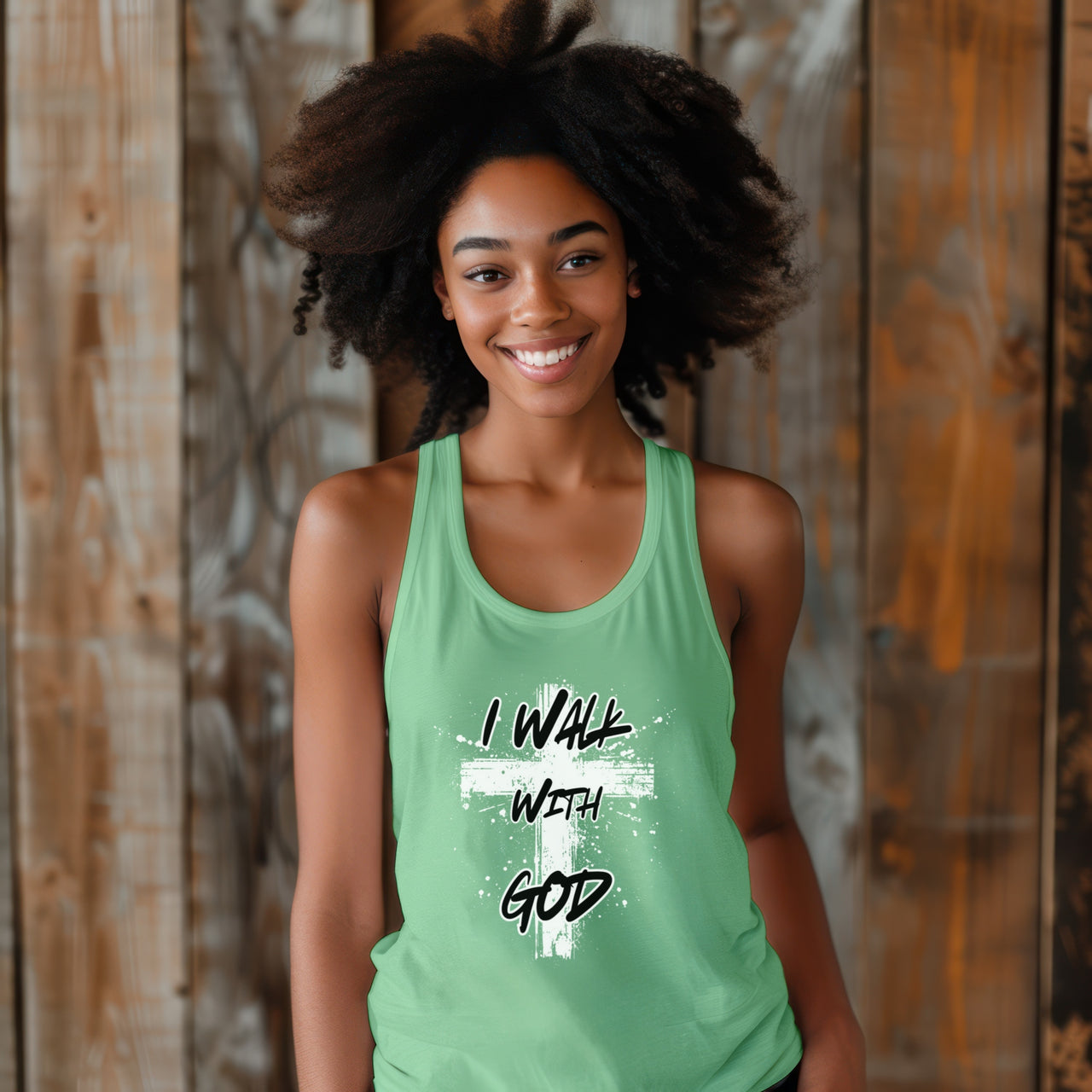 I Walk With God Christian Faith Flowy Racerback Tank, Religious Sleeveless Top, Spiritual Workout Shirt, Inspirational Gym Tank
