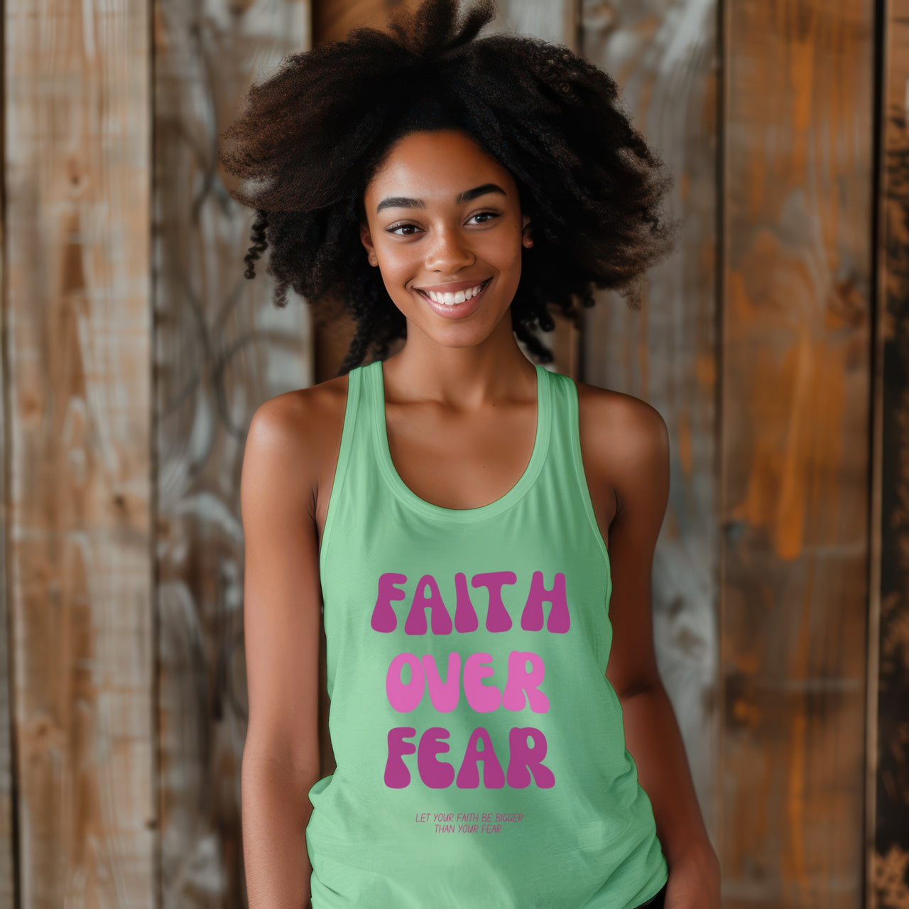 Faith Over Fear Pink Women's Flowy Racerback Tank, Inspirational Workout Top, Summer Casual Wear, Yoga Shirt, Gift for Her