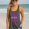 Faith Over Fear Pink Women's Flowy Racerback Tank, Inspirational Workout Top, Summer Casual Wear, Yoga Shirt, Gift for Her