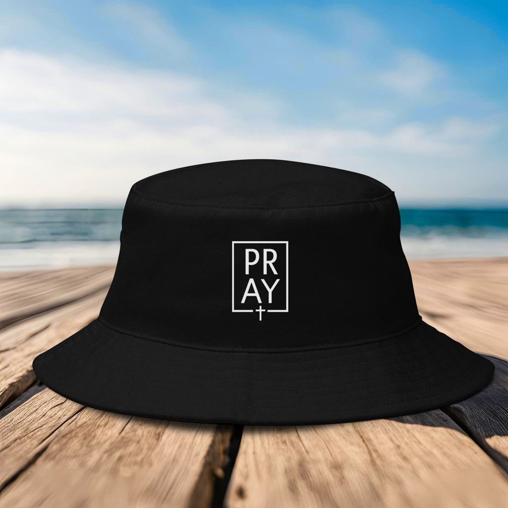 Pray + Cross Embroidered Bucket Hat — Minimal Faith Streetwear
