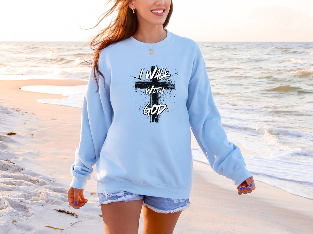 I Walk With God Unisex Crewneck Sweatshirt 	| Christian Sweatshirt | Faith Apparel | Religious Gift | Scripture Sweatshirt | Jesus Clothing
