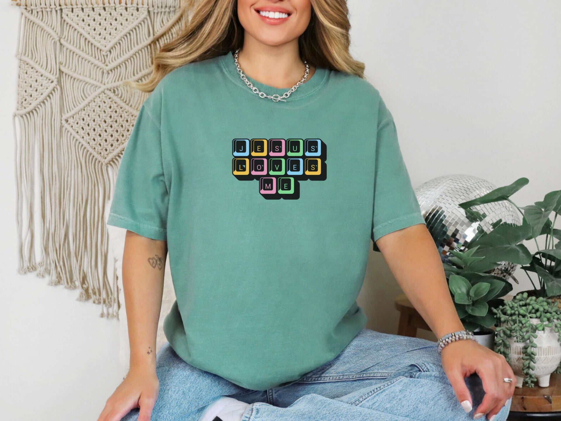 Jesus Loves Me Unisex T-Shirt featuring keyboard keys graphic design, stylish and comfortable tee for everyday wear.