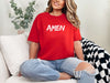 Amen Brush Stroke Unisex T-shirt in red, featuring bold 'AMEN' print, perfect for casual wear and showcasing faith.